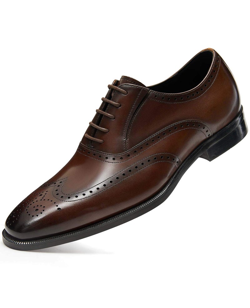 FRASOICUS Menâ€™s Dress Shoes with Genuine Leather in Classic Brogue Elastic Band Oxford Formal (Dark Brown, Adult, Men, 11, Numeric, US Footwear Size System, Medium) - Image 2